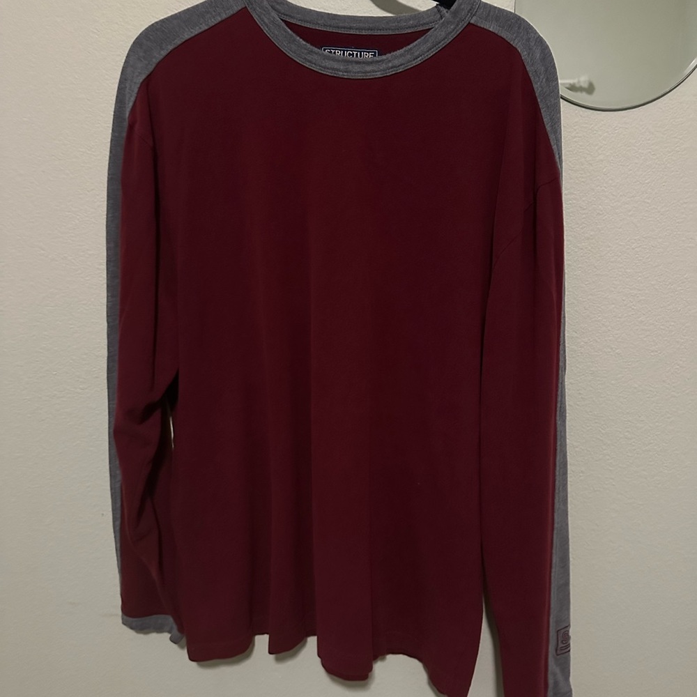 Structure Men's Maroon Long-Sleeve Raglan Tee with Gray Trim